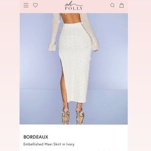 Oh Polly BORDEAUX embellished Pearl slit maxi skirt new with tags